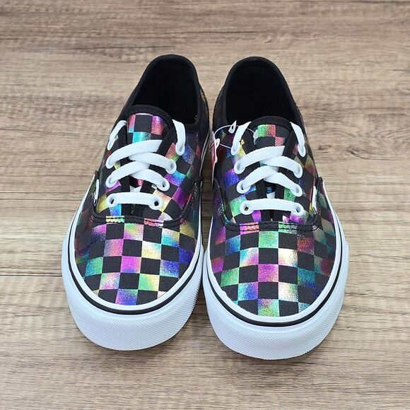 VANS Authentic Iridiscent Checkerboard Women's Sz 6.5 Black Multicolor Shoes NEW - Picture 2 of 9